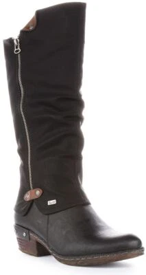 Bota Rieker de tacón bajo hasta la rodilla con cremallera lateral negra para mujer EE. UU. 5-10 Foto 1 de 4