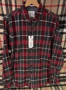 On The Road Men’s Red Gray Plaid Flannel Long Sleeve Button Up Shirt LG Slim - Picture 1 of 5