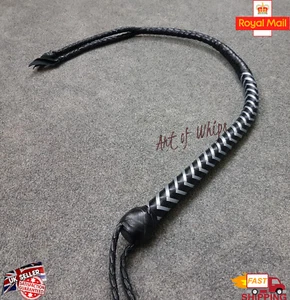 Handmade Genuine Cowhide Leather Flogger 3 Feet Bullwhip Twin Tails Snake Whip - Picture 1 of 7