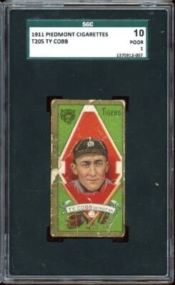 1911 T205 Piedmont Cigarettes Baseball Ty Cobb SGC 1 Foto 1 de 2