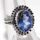 925 Silver Plated-Blue Topaz Ethnic Gemstone Ring Jewelry US Size-6.5 MJ