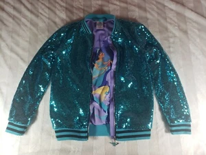 Disney Princess Jasmine Teal Blue Sequin Jacket Aladdin Girls Size 13 14 - Picture 1 of 17