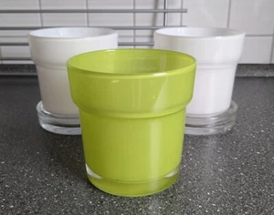 Übertopf Pflanztopf Blumentopf Untersetzer Blumen Glas weiß grün NEU - Bild 1 von 12