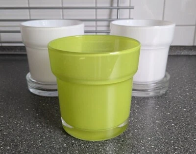 Übertopf Pflanztopf Blumentopf Untersetzer Blumen Glas weiß grün NEU - Bild 1 von 4