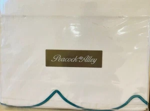 Shower Curtain White diamond pique with wide scallop edges and teal border trim - Picture 1 of 4