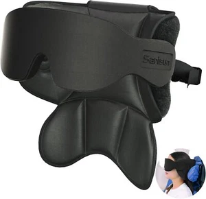 Black Airplane Travel Pillow with 360° Neck Support & Eye Mask, Adjustable Strap - Picture 1 of 7