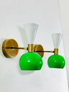 White & Green Wall Sconce Pair, Mid Century Italian Wall Sconce Diabolo Modern W - Picture 1 of 7