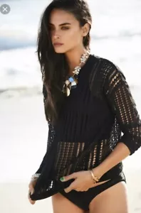 Fabletics Sophie Tunic Top Black Power-Lace Fabric Pullover Shirt Women's S New - Foto 1 di 9