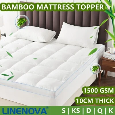 LINENOVA 10CM Thick 1500GSM Bamboo Mattress Topper Bed Pillowtop S/D/Q/King Size - image 1 of 4