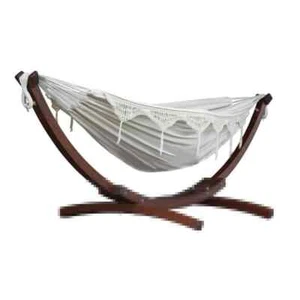 8 Ft Double Cotton Hammock Solid Pine Stand Collapsible 2-Person 450lb Capacity - Picture 1 of 6