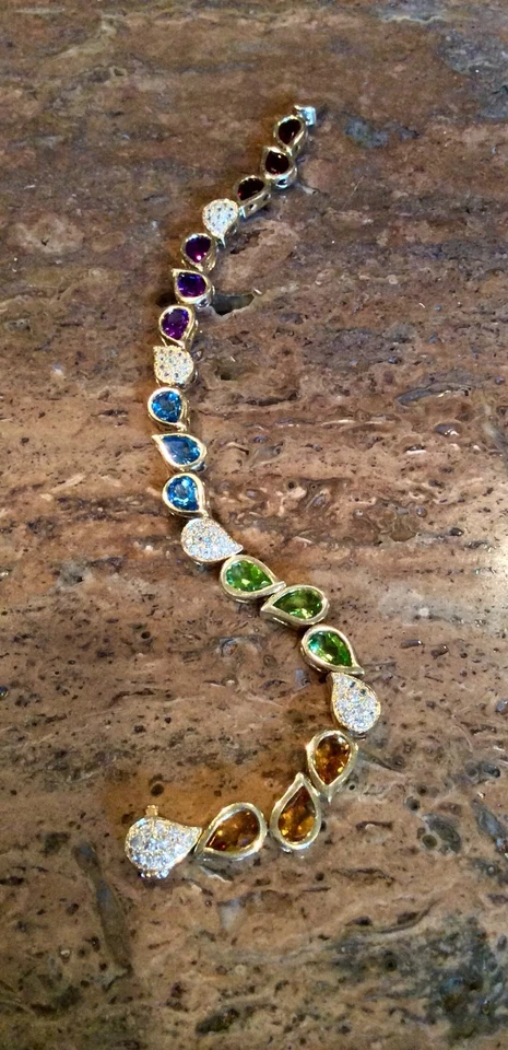 ESPECTACULAR PULSERA CON PATRÓN DE PAISLEY DE PIEDRAS PRECIOSAS MÚLTIPLES DE PLATA ESTERLINA DE 18 QUILATES RET $675 Foto 1 de 4