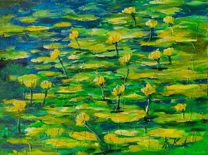 Original - Signed - Oil Painting - "Springtime Water Lilies on Pond" - Picture 1 of 3