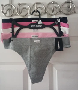 Steve Madden Womens Logo 5 pk Colorful Thongs Panties Size Large NWT + ๐ - Picture 1 of 6