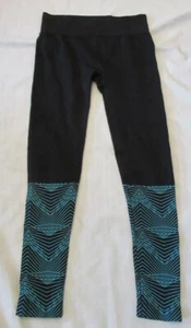 Form & Focus M/L Leggings Black teal Geometric Yoga Running Mid Rise Athletic - Picture 1 of 3