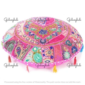 18X18 In Indian Handmade Cotton Pillow Cover Pink Bohemian Floor Cushion Cover - Picture 1 of 6