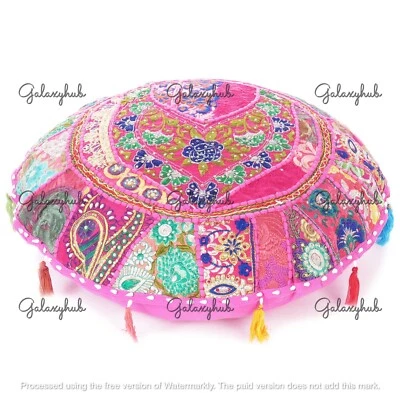 16X16 In Indian Handmade Cotton Pillow Cover Pink Bohemian Floor Cushion Cover - Image 1 of 4