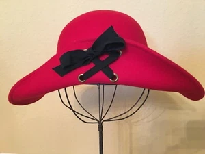 VINTAGE 90’S GIRL’S DOESKIN RED FELT WOOL HAT BLACK LACING BOLLMAN HAT CO. - Picture 1 of 8