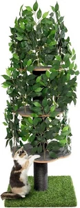 Moderner Kratzbaum mit künstlichen Blättern - Ideal für aktive Hauskatzen - Bild 1 von 12