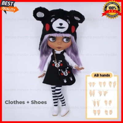 12" Blythe Doll with Suit Clothes Shoes Socks Matte Face Dark Skin Diy Toys Gift