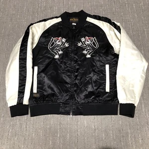 10 Deep Bad Luck Souvenir Jacket Men’s Size L Black Striped Embroidered Cats - Picture 1 of 19