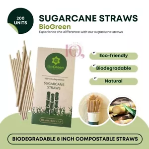 BioGreen 100% pflanzliches Zuckerrohr nicht matschig kompostierbare Strohhalme 200 Stück - Bild 1 von 3