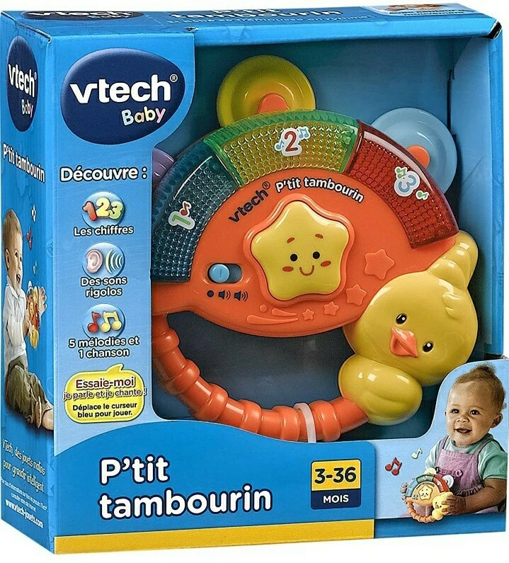 Jouet Vtech P'tit tambourin hochet lumineux enfant  premier age 5 melodies  - Photo 1/4
