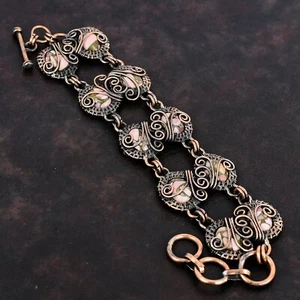 Christmas Deal Oval Copper Pink Opal Stone Handmade Wire Wrapped Bracelet Copper - Picture 1 of 6
