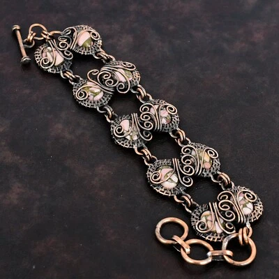 Oferta de Navidad Ovalada Cobre Rosa Ópalo Piedra Hecho a Mano Alambre Envuelto Pulsera Cobre Foto 1 de 4