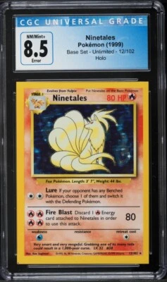 Ninetales 12/102 - 1999 Base Set - ERROR Square Cut Pokemon Base Set CGC 8.5 - Image 1 of 2