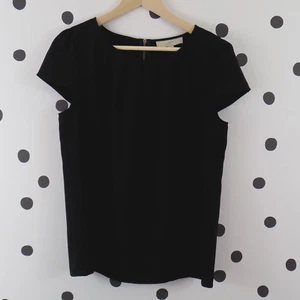 Loft Womens Blouse Medium Black Cap Sleeve Exposed Zipper Pleat Career Office - Picture 1 of 6