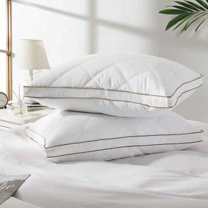 Set of 2 Bed Pillows Medium Support Gusset Down Feather Pillows, King or Queen - Picture 1 of 16