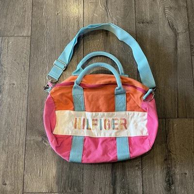 Tommy Hilfiger Small Duffle Bag Canvas Multicolor Pink Orange Blue 14” x 11” - Image 1 of 3