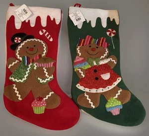 Lebkuchen Junge und Mädchen Weihnachtsstrümpfe 17" hoch 2er Set - Bild 1 von 5