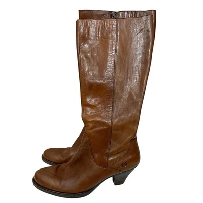 Born Navi Leather Knee High Boots Size 9 Cognac Brown Heeled Boho Equestrian - Image 1 of 4