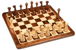 Minimalist Hermann Ohme Chess Pieces in Sheesham/Boxwood - 3.75" King with Board - Picture 1 of 10