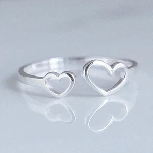 925 Sterling Silver Adjustable Ring Double Love Hearts Band Jewelry Women h63 - Picture 1 of 6