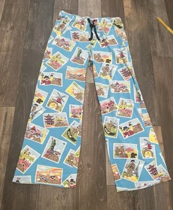 Nick & Nora Sock Monkey Tourist Pajama Pants Womens Medium Paris Japan Alamo - Picture 1 of 8