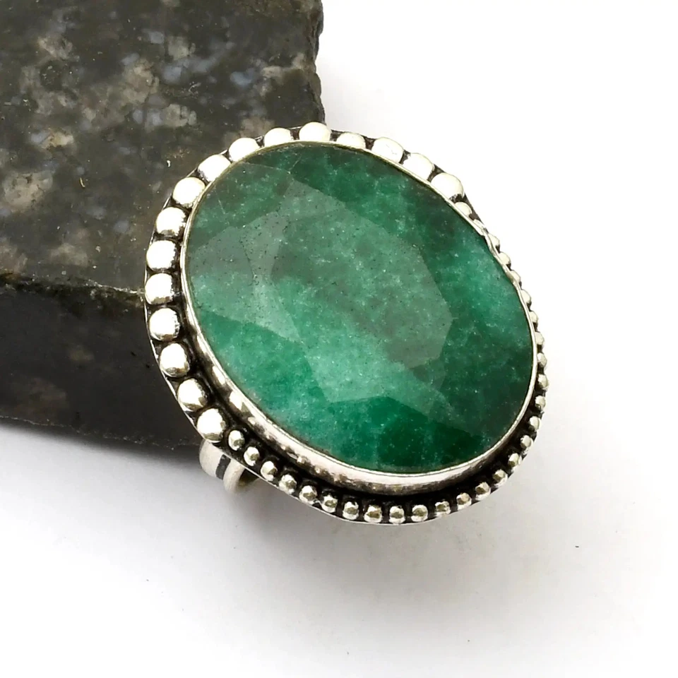 Кольцо ручной работы с искусственным изумрудом драгоценным камнем ювелирные изделия для свадьбы размер США - 9 AR 40848 - Изображение 1 из 1