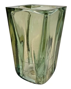 Jarrón de Vidrio Reciclado Hecho a Mano España Pesado Verde Cuadrado Arte Vidrio Decoración 11" Alto - Imagen 1 de 6