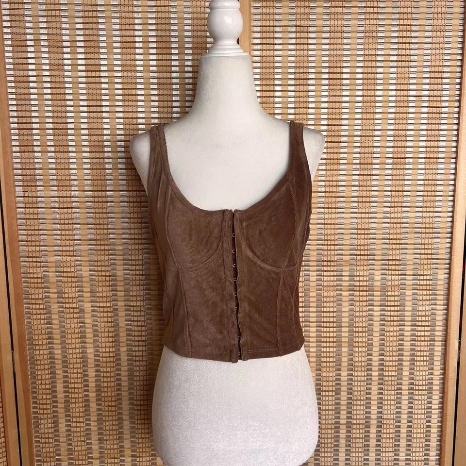 Top bustier de pana marrón Meraki con cierre frontal ojo gancho Foto 1 de 4