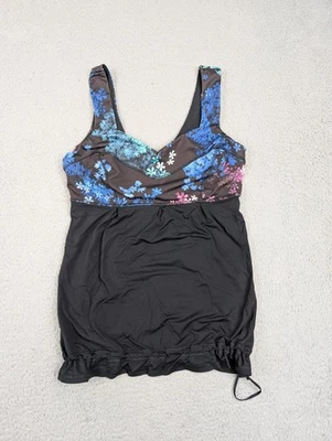 Купальный топ танкини Lululemon женский 6 черный цветочный блузон на шнурке подол с V-образным вырезом - Изображение 1 из 4