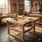 Solid Hevea Wood Workbench 51.5" Square Woodworking Table w/ Dual Vises & Dogs