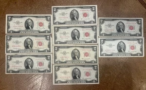 9 PIECE LOT 1953 $2 Two Dollar UNITED STATES NOTE 1953 1953A 1953B 1953C - $18 - Picture 1 of 8