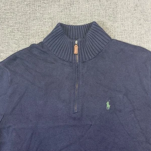 Vintage Polo Ralph Lauren Sweater Men’s XL Blue Knit 1/4 Zip Mock Neck Preppy - Picture 1 of 7
