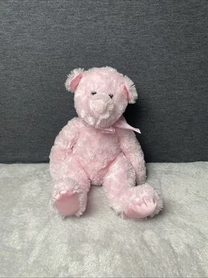 "Oso de peluche rosa Douglas arco de guinga satinado pies y orejas sentado juguete suave de 10""" Foto 1 de 4