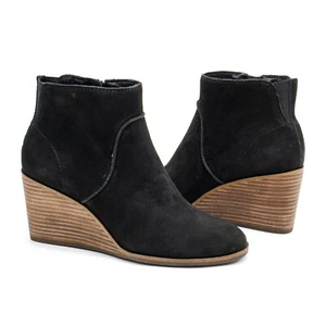 Women’s Lucky Brand Zanta Black Suede Ankle Wedge Heel Bootie - Picture 1 of 7
