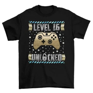 Camiseta para juegos de 16 cumpleaños nivel 16 desbloqueada para jugadores regalo 16 años unisex - Imagen 1 de 4
