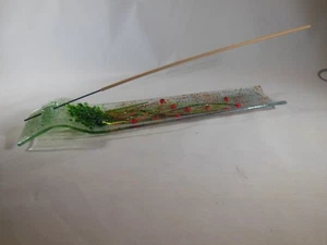 Incense burner holder in fused glass. yellow & red / yellow & pale blue & Poppy - Picture 1 of 12