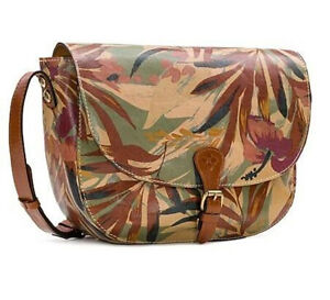 Patricia Nash ROSOLINI Leather Saddle Bag Satchel ~Tropical Palm Print