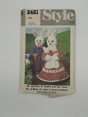 Style 2421 Toy Rabbit Family Plush Clothes Mr. Mrs. & Twins Sewing Pattern CUT - Image 1 of 2